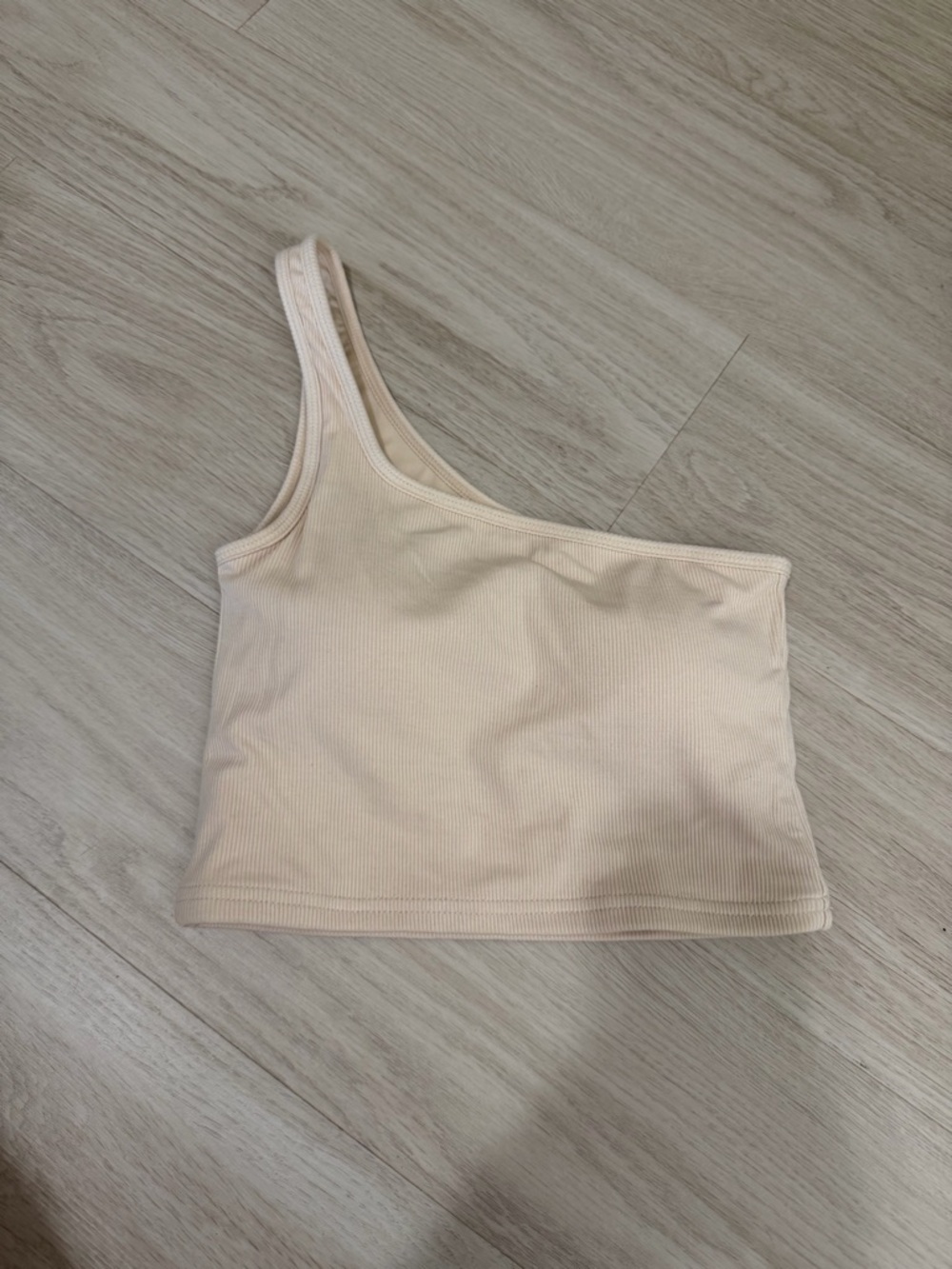 Klassy Network One-Shoulder Ribbed Crop Top - Light Beige